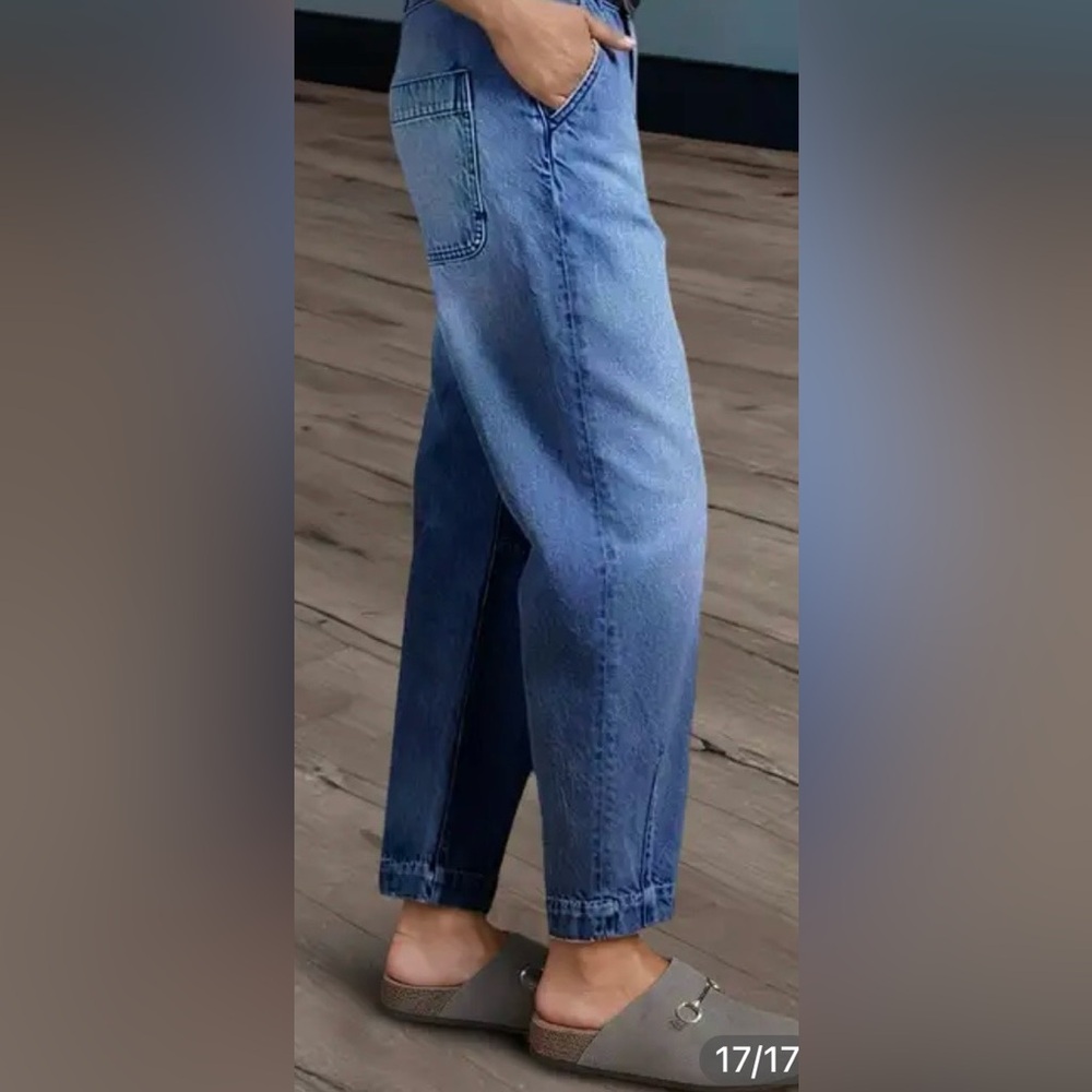 Flamingals Wash Stitch Detail Mid Rise Barrel Leg Crop Jeans Size 4X (18-20) - Picture 3 of 6